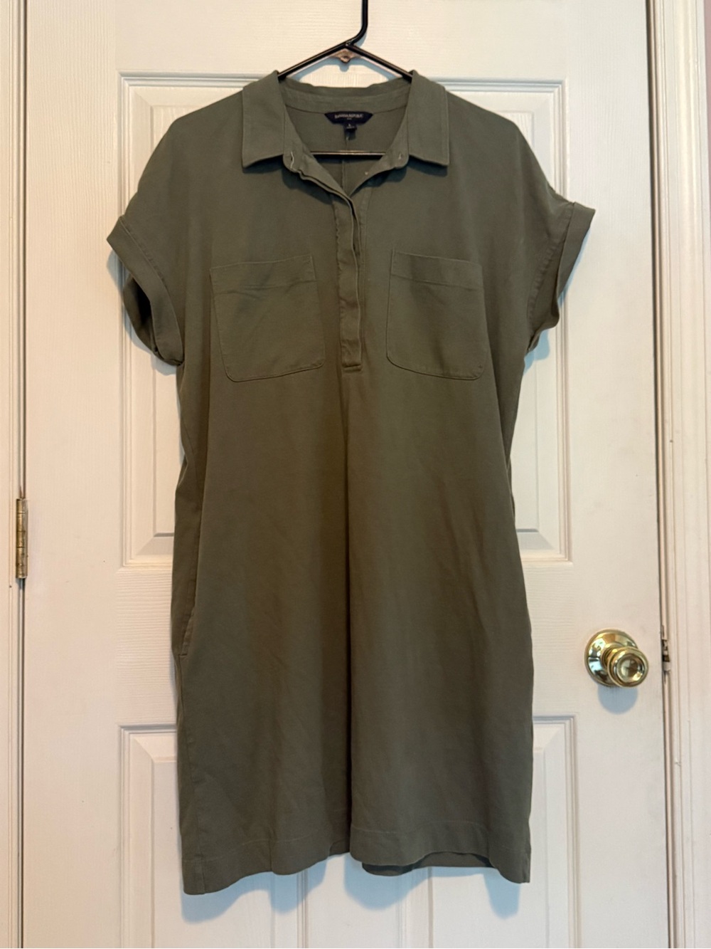 Banana Republic Knit Polo Dress – Size Large – Olive Green – 100% Cotton